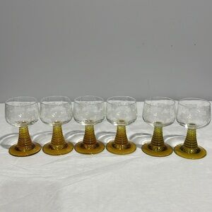 Mid-century Luminarc Amber Beehive Stem glasses grape vines design set of 6